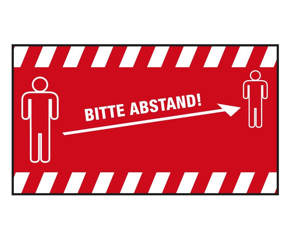 PREMIUM Schmutzfangmatte "Bitte Abstand halten" Maße 150 x 85 cm, in Rot, Querformat