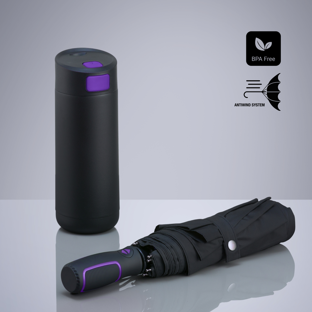 Dynamic Set: Kaffeebecher 450 ml und Automatikschirm - Violett