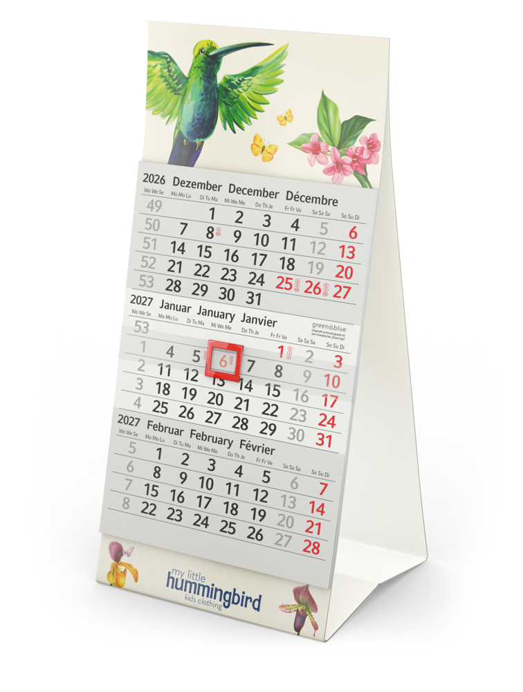 Tischkalender Mini 3 Recycling-Kalendariumspapier Karton-Dachaufsteller