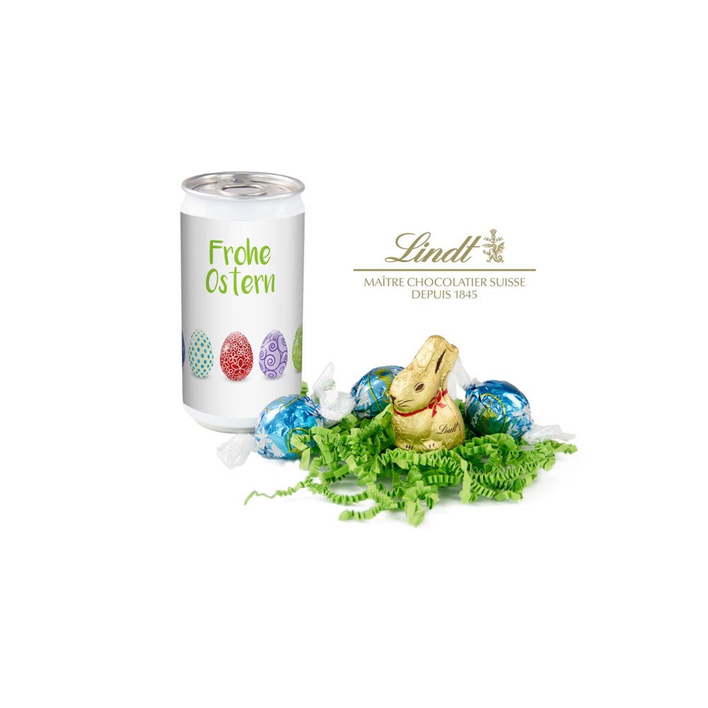 Lindt-Oster-Überraschung, Das Nest in der Dose - Etikett Frohe Ostern - EierReihe