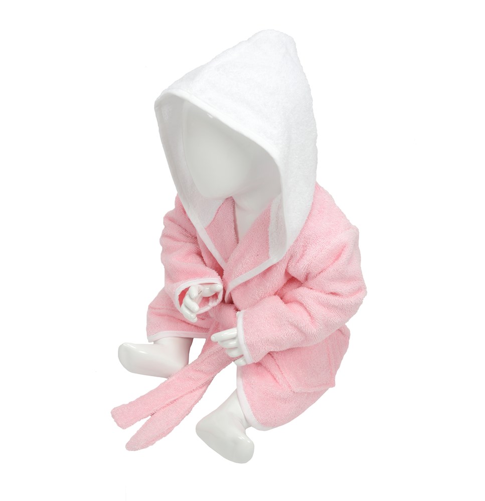 ARTG® Babiezz® Baby Bademantel mit Kapuze - Hellrosa/Weiß