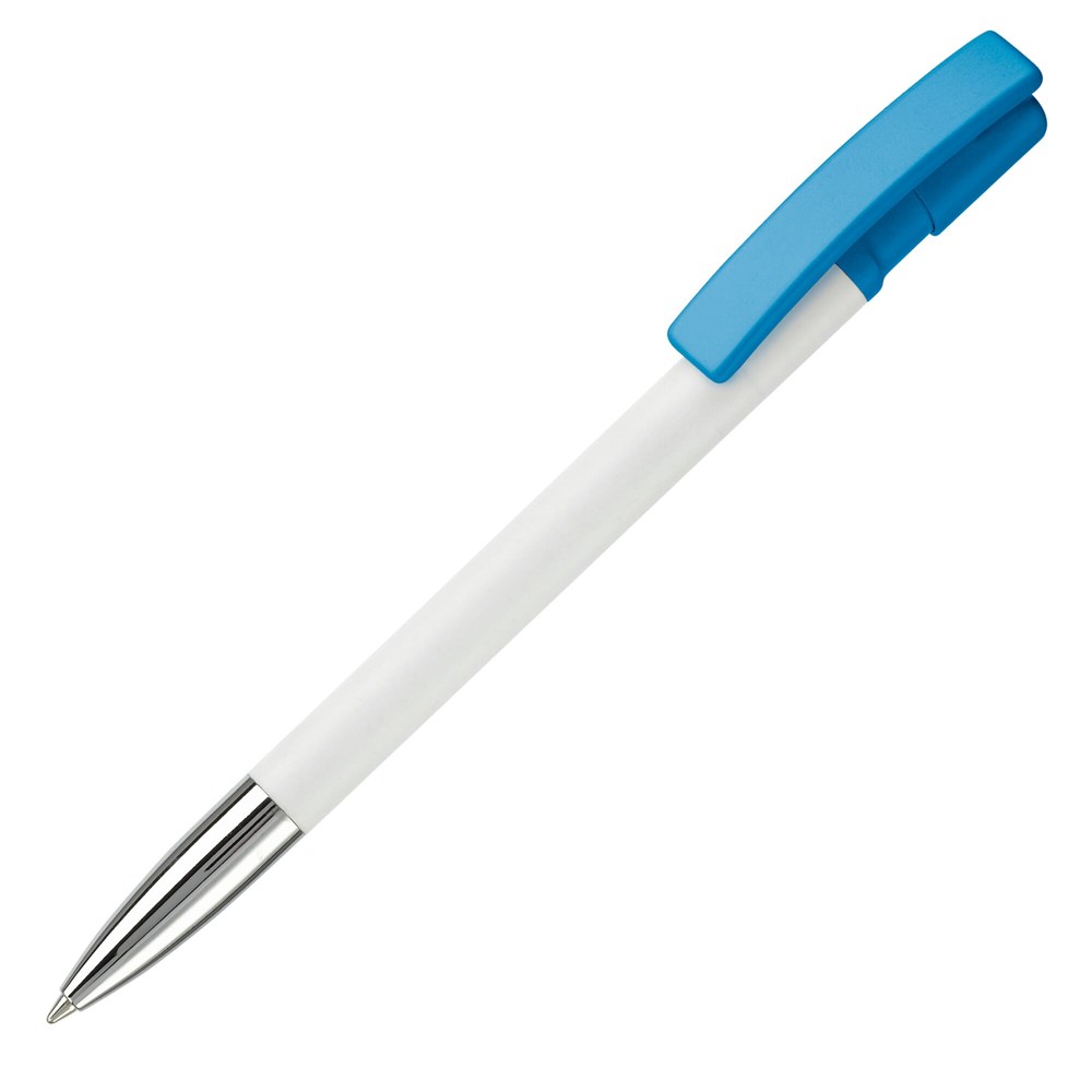 Kugelschreiber Nash Hardcolour mit Metallspitze - Weiss / Hellblau
