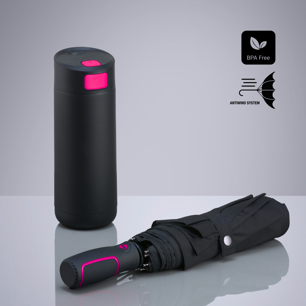 Dynamic Set: Kaffeebecher 450 ml und Automatikschirm - ROSA