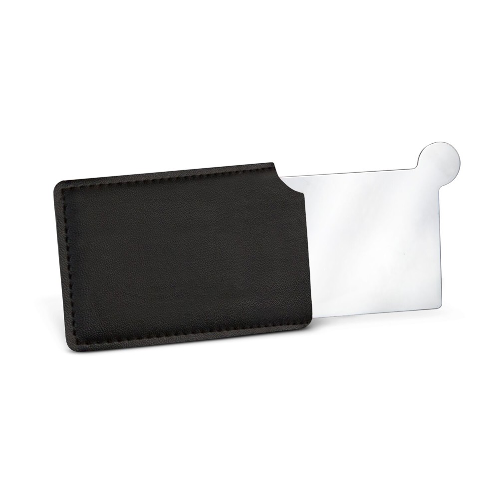Taschenspiegel aus Edelstahl, im Etui (schwarz)