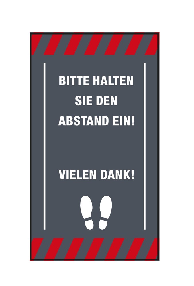 PREMIUM Schmutzfangmatte "Bitte Abstand halten" Maße 85 x 150 cm, in Dunkelgrau, Hochformat