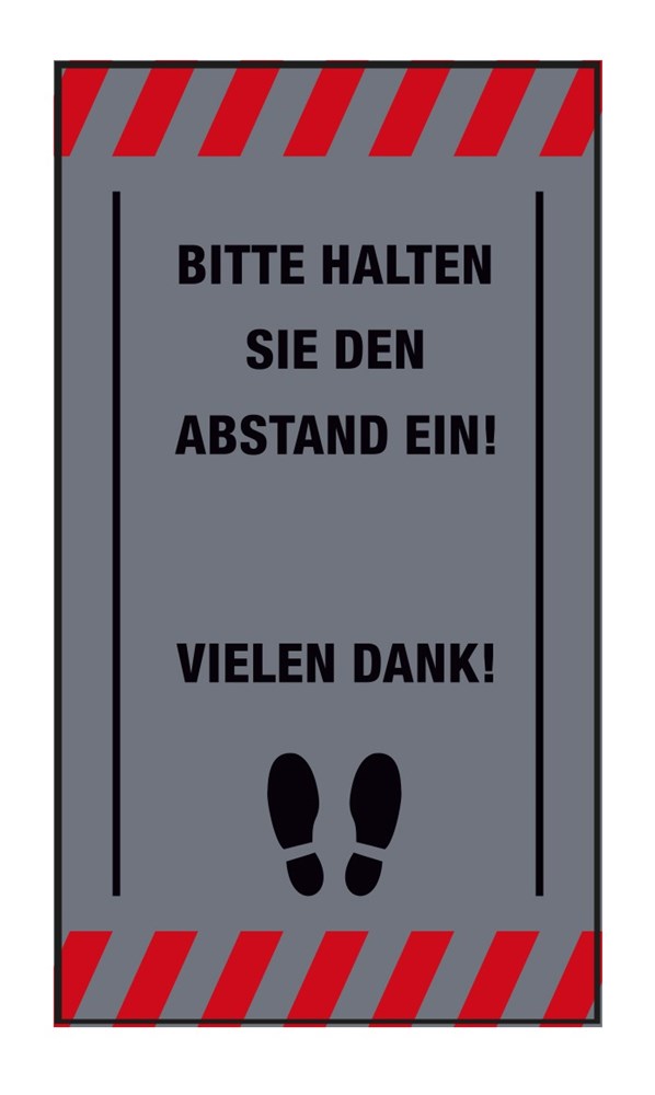 PREMIUM Schmutzfangmatte "Bitte Abstand halten" Maße 85 x 150 cm, in Hellgrau, Hochformat