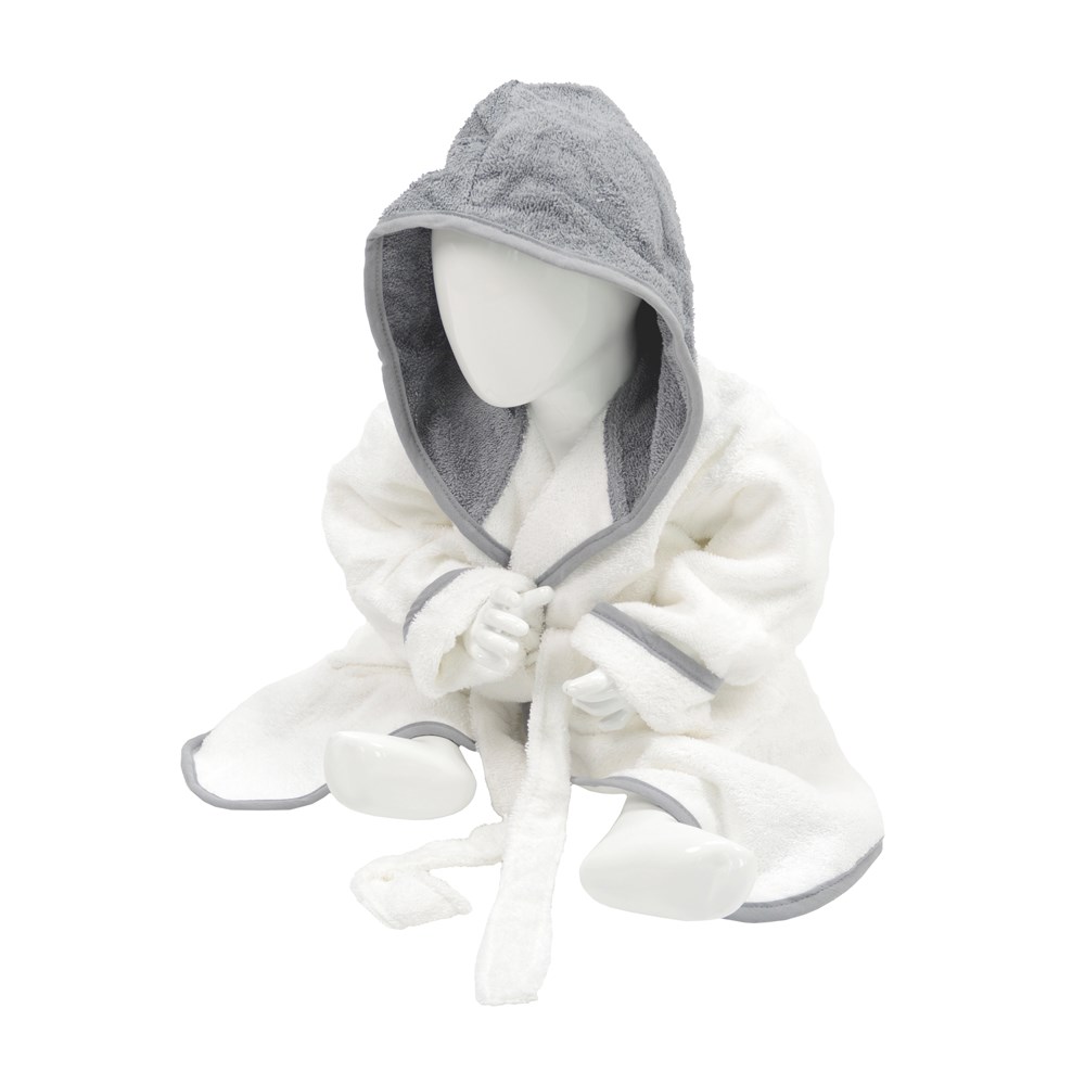 ARTG® Babiezz® Baby Bademantel mit Kapuze - Weiß/Anthrazitgrau
