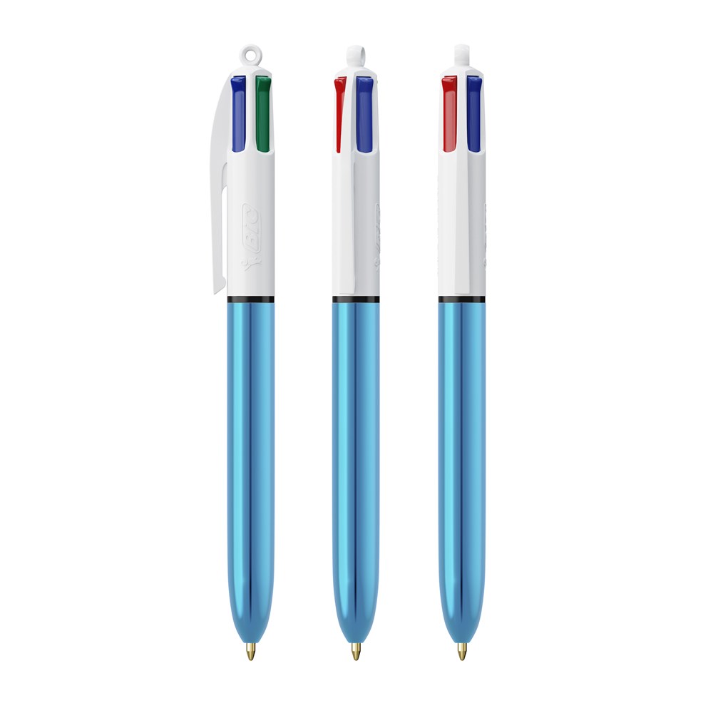 BIC® 4 Colours Shine Kugelschreiber + Lanyard - Weiß/Blaumetallic