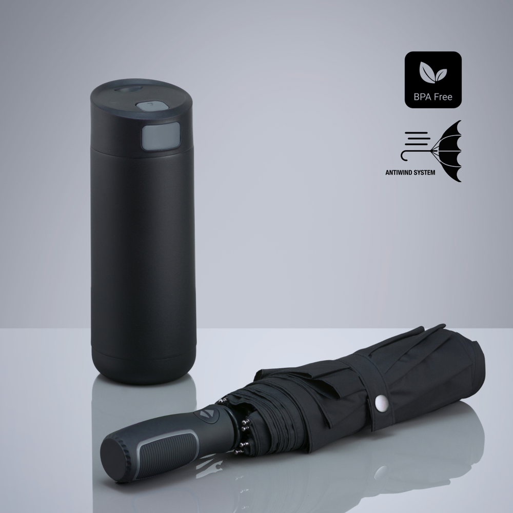 Dynamic Set: Kaffeebecher 450 ml und Automatikschirm - grau