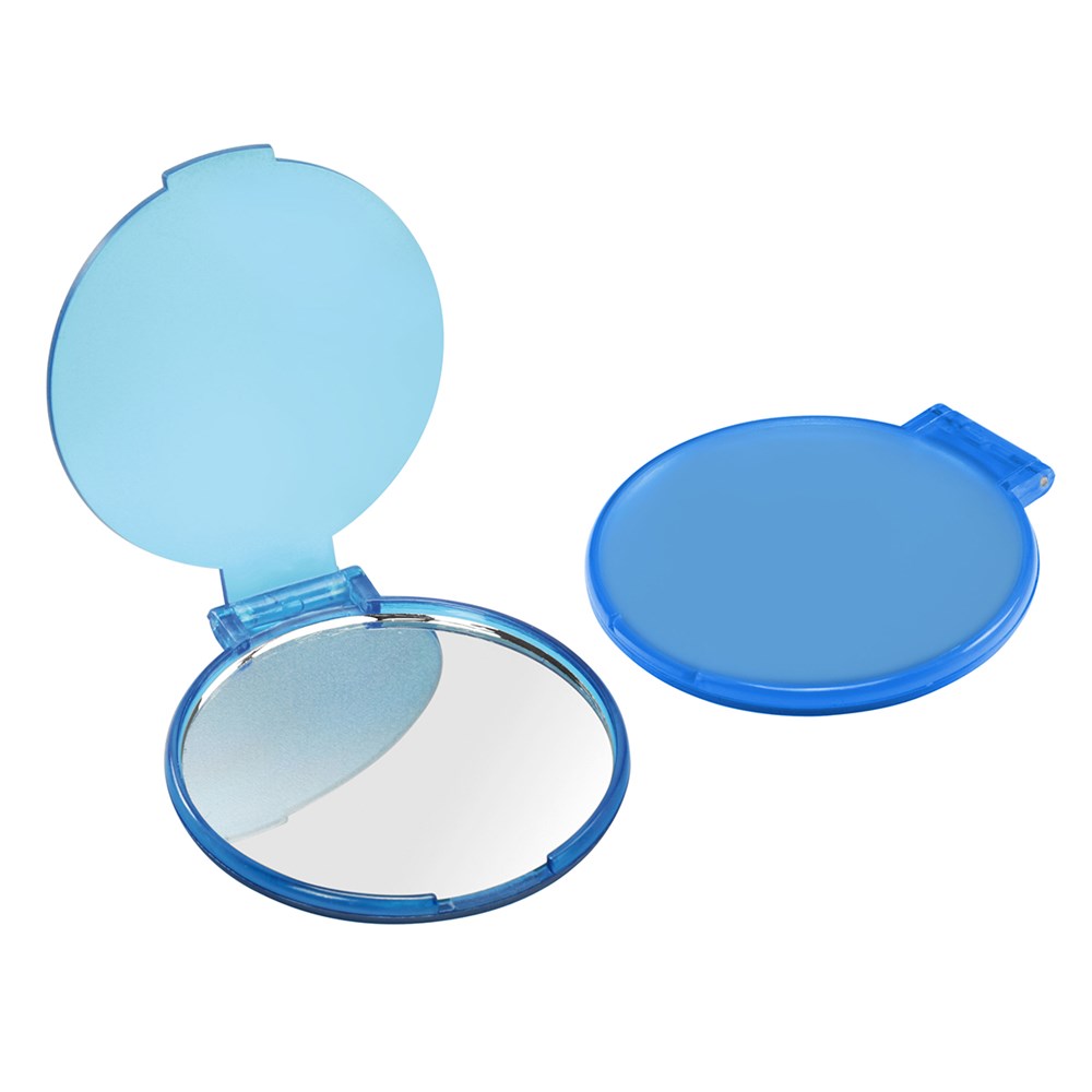 Taschenspiegel, rund - blau-transparent