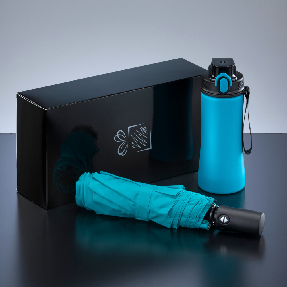 Primo Everyday Set: Wasserflasche 550 ml & vollautomatischer Harvard-Schirm - türkis