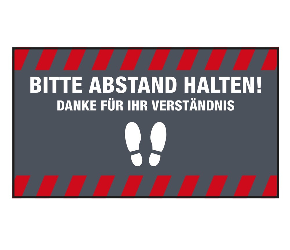 PREMIUM Schmutzfangmatte "Bitte Abstand halten" Maße 150 x 85 cm, in Dunkelgrau, Querformat