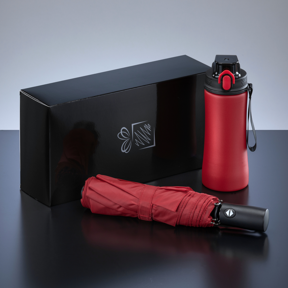 Primo Everyday Set: Wasserflasche 550 ml & vollautomatischer Harvard-Schirm - rot