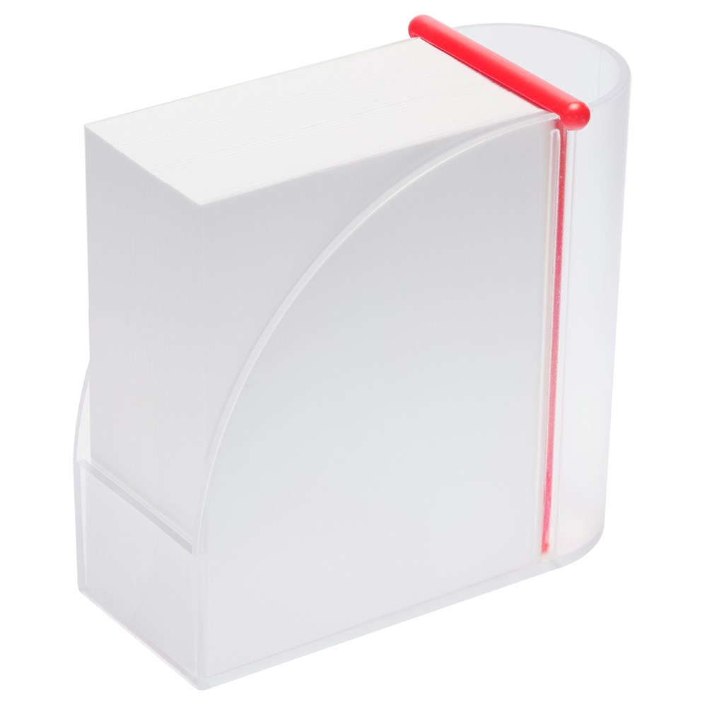 Zettelbox mit Köcher "Design" - gefrostet glasklar, rot