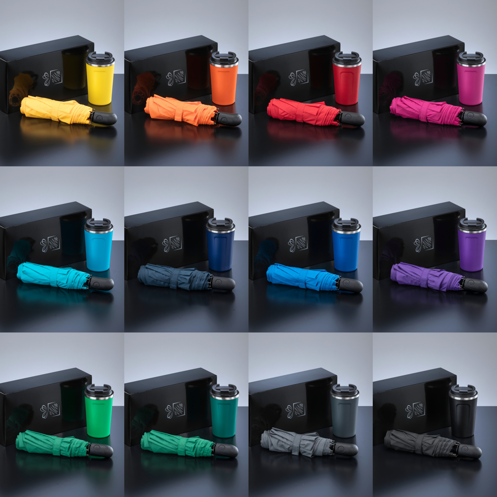 Traveller Set: Nordic-Thermobecher 350 ml & vollautomatischer Schirm