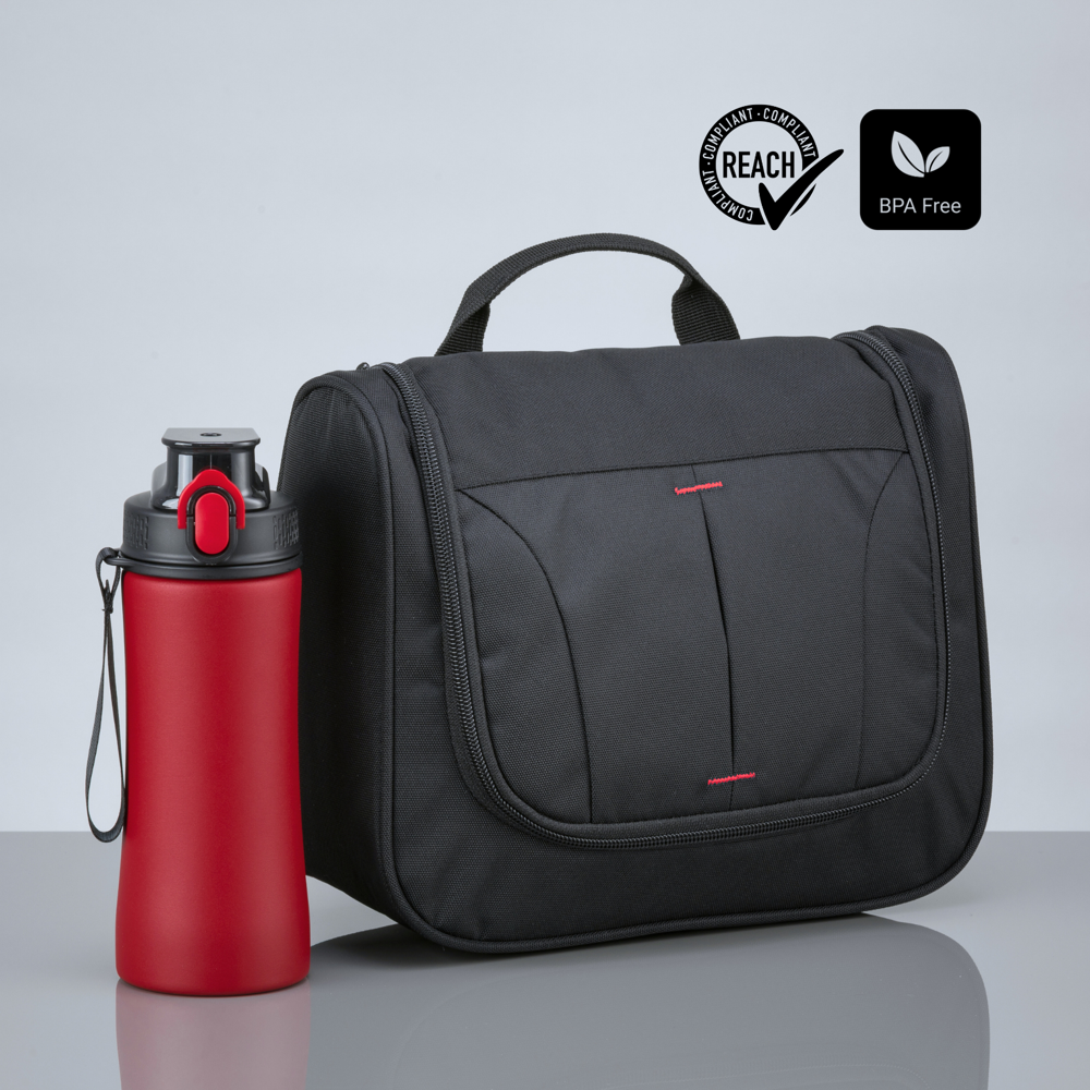 Primo Urban Set: Kosmetiktasche & Wasserflasche 550 ml - rot
