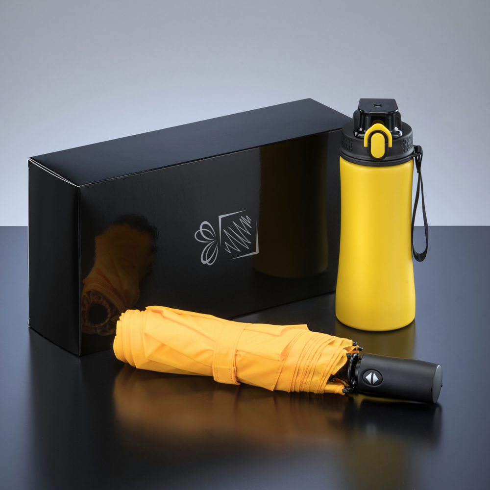 Primo Everyday Set: Wasserflasche 550 ml & vollautomatischer Harvard-Schirm - gelb