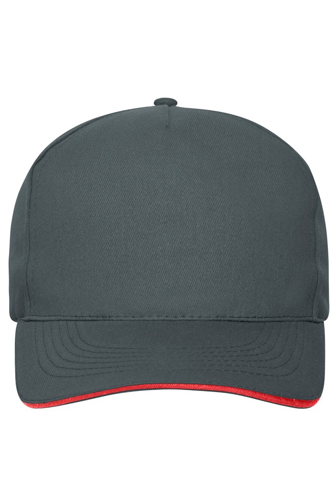 5 Panel Sandwich Cap Bio Cotton - Graphite/red (ca. Pantone 432C
200C)