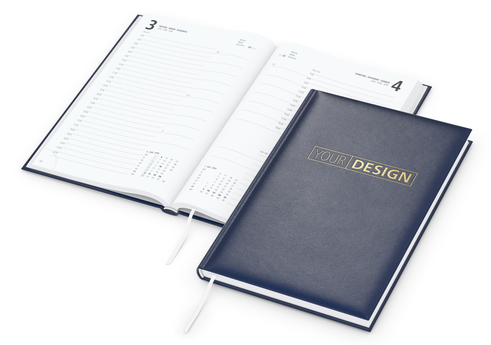 Buchkalender Basic Bestseller inkl. Goldprägung, dunkelblau