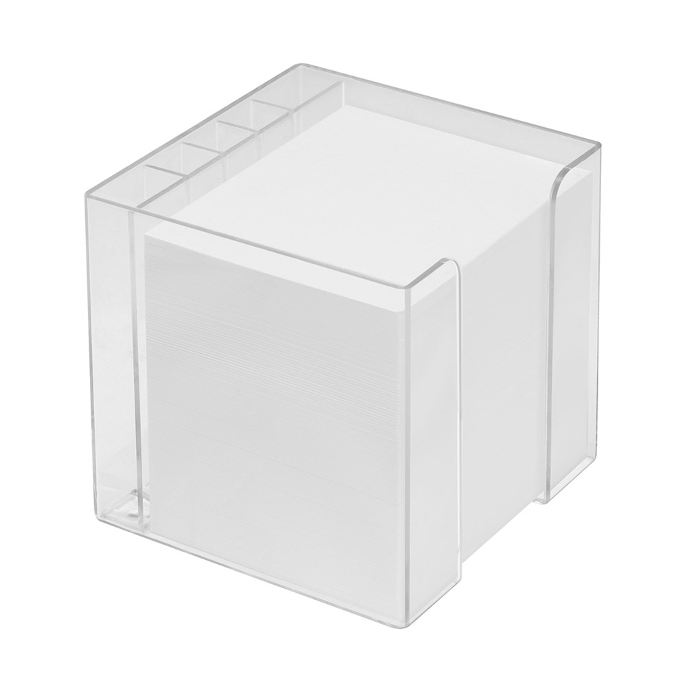 Zettelbox mit Köcher "Alpha" - glasklar