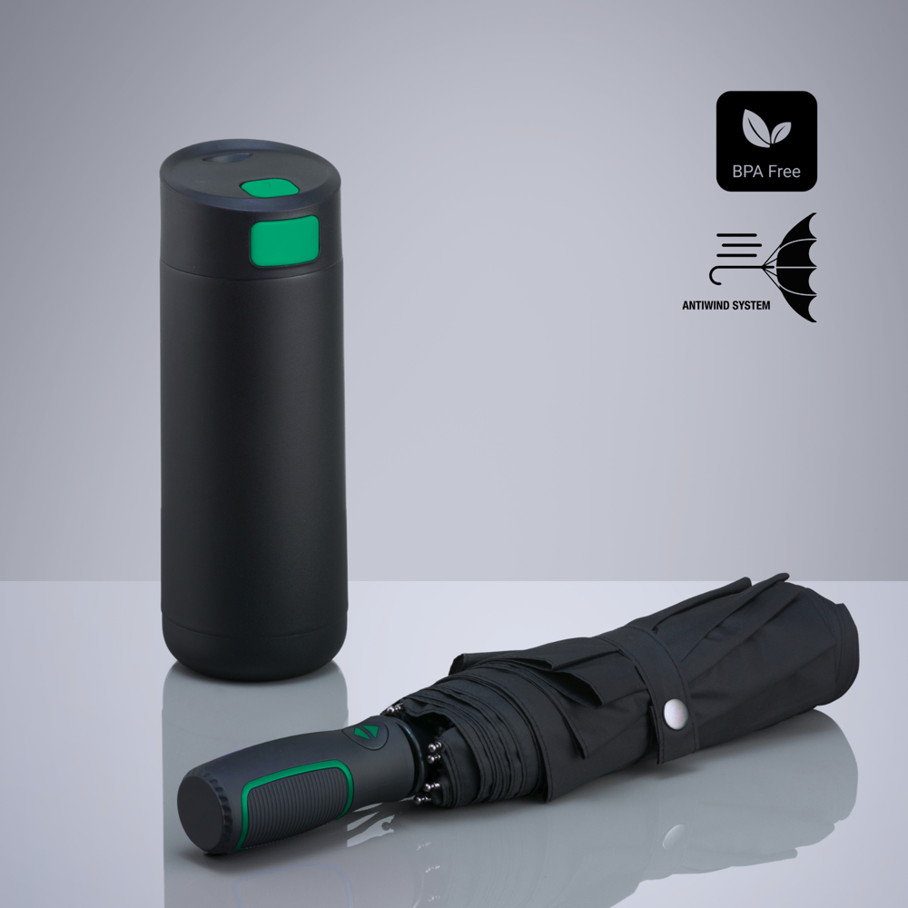 Dynamic Set: Kaffeebecher 450 ml und Automatikschirm - Grün