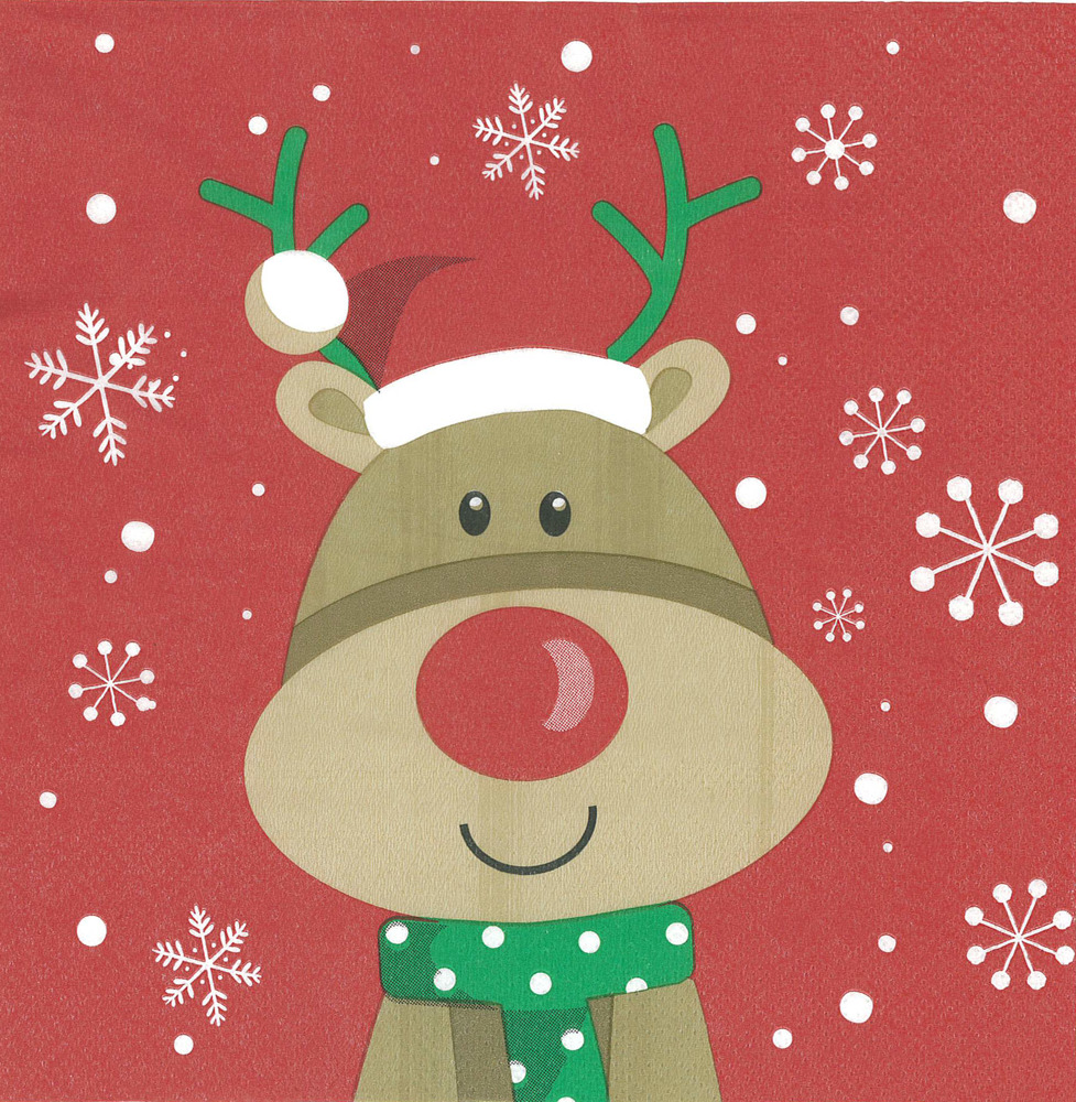 Große Tissue-Servietten "Elch", rot-bunt