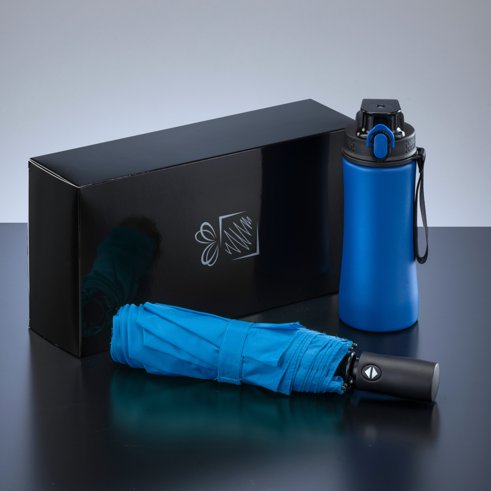 Primo Everyday Set: Wasserflasche 550 ml & vollautomatischer Harvard-Schirm - hellblau