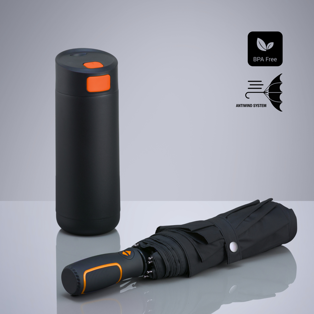 Dynamic Set: Kaffeebecher 450 ml und Automatikschirm - orange